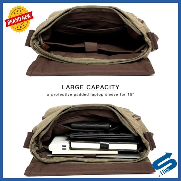 Vintage Canvas Messenger Bag Large Crossbody Laptop Briefcase Travel Purse - Picture 4 of 7